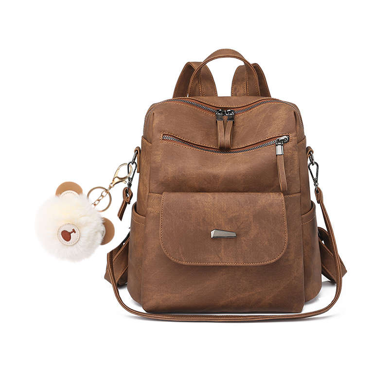 Travel Backpack PU Leather Backpack Purse For Women - Brown