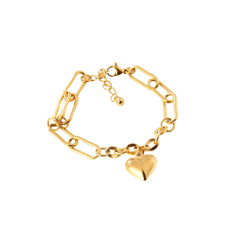 Plated Heart Chain Link Bracelet - Gold