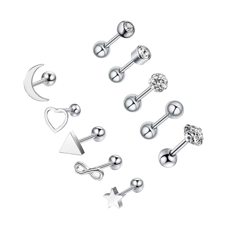 10 Pieces Stainless Steel Cartilage Stud Earrings. Ideal for sensitive ears