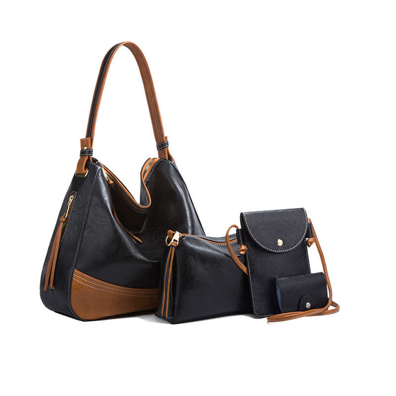 Large Tote Bags Purse Set 4 Pieces For Women Fashion Shoulder Bag - Black