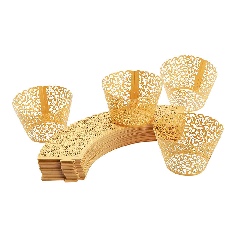 DHAO 50 Pieces Cupcake Wrappers Lace Cupcake Liners - Gold