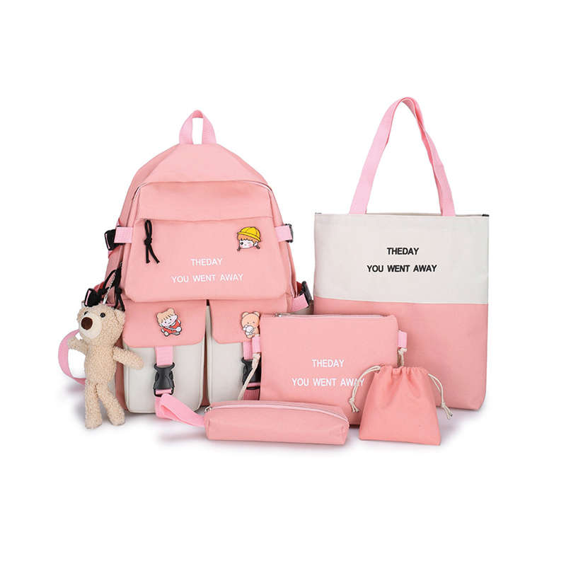 5-Piece Aesthetic School Bags Cute Backpack Set - Pink