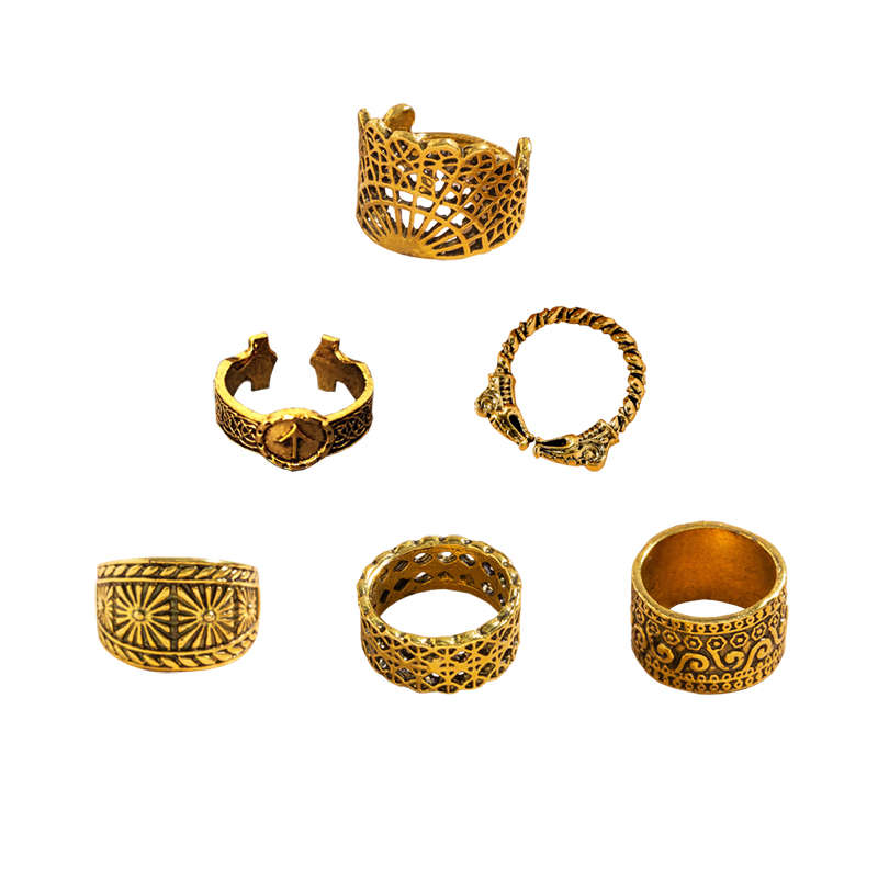 6 Piece Vintage Knuckle Rings Set Stackable Finger Rings - Gold