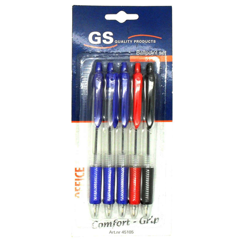 5x GS Intl Office Line Ballpoint Pens - Multipack - Black, Red, Blue - 3