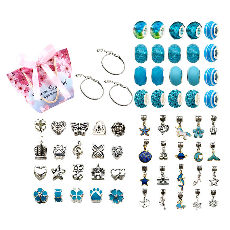 64 Piece DIY Charm Bracelet Making Kit For Girls - Blue