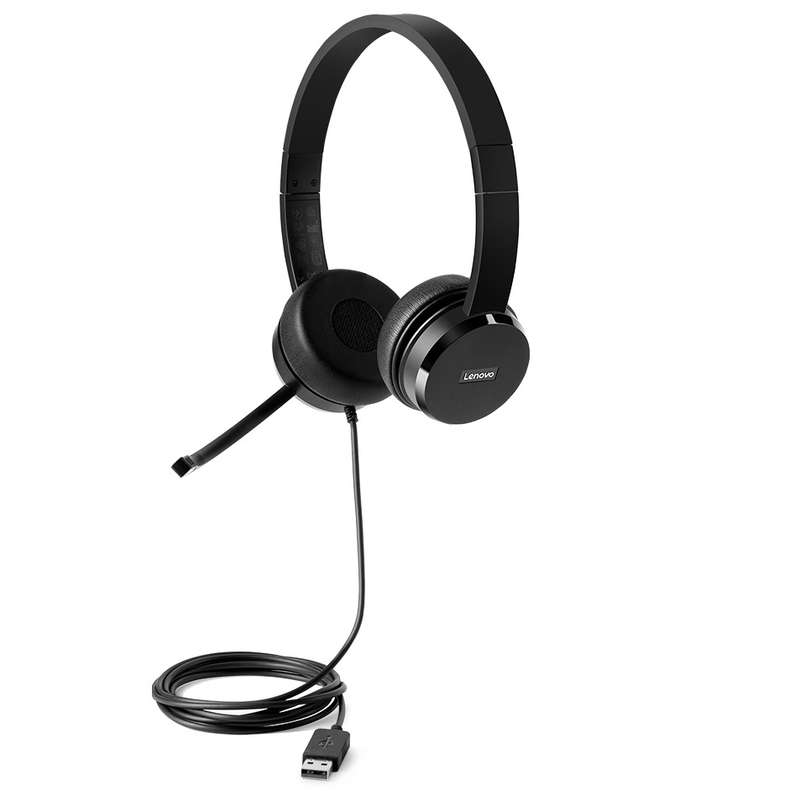 Lenovo 100 Stereo USB Headset with Mic - Wired Office Headphones with Mic