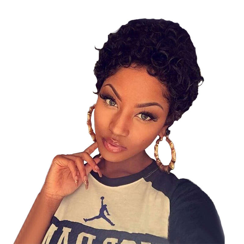 Short Afro Kinky Curly Wig Pixie Cut Wig Black Brazilian Curly Wig
