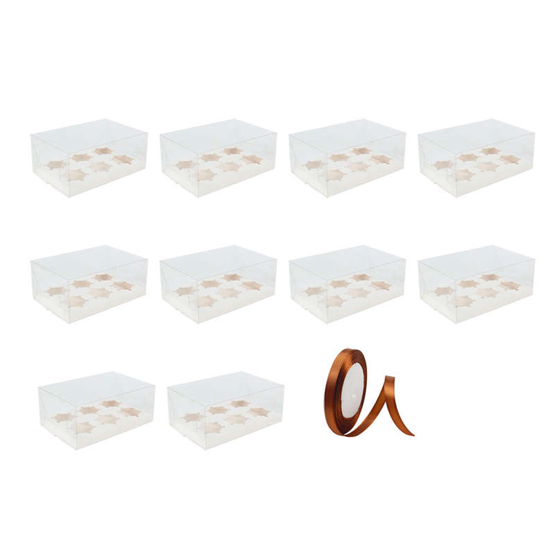 Transparent Cupcake Boxes Cupcake Containers Carrier Holders and Ribbon - 6 Count