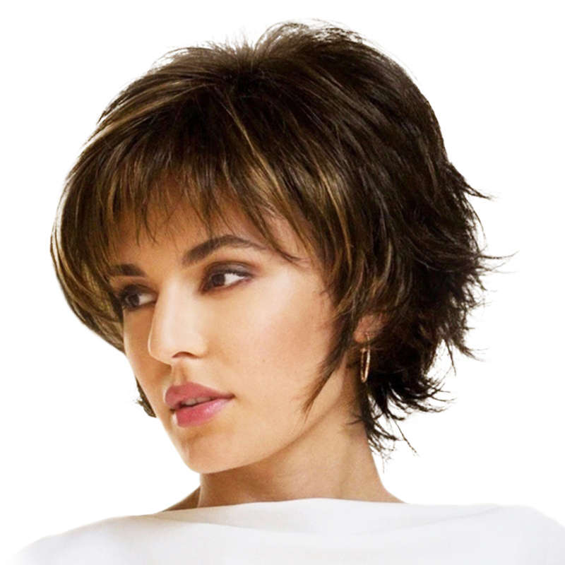 Short Brown Wigs For Women Pixie Cut Wig With Bangs