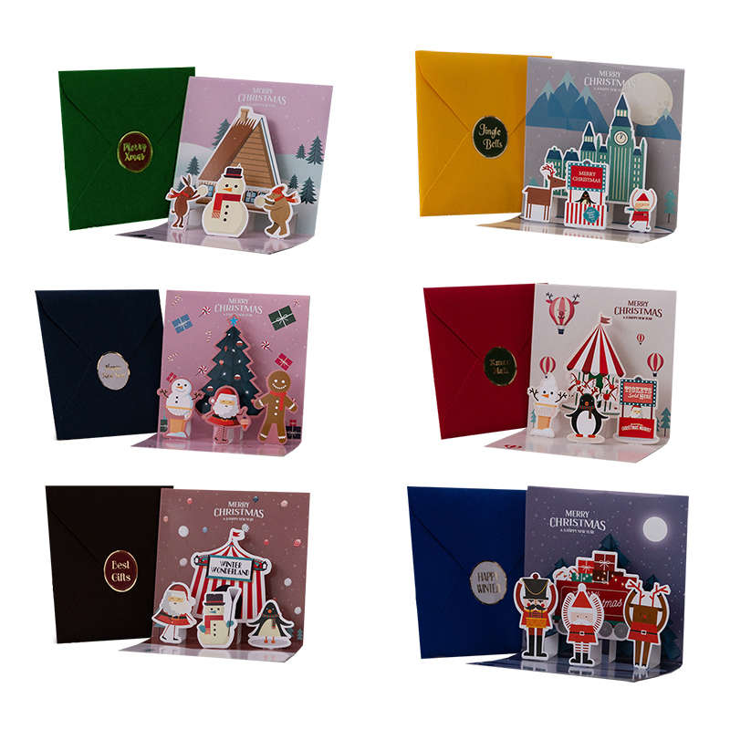 Assorted 3D Small Christmas Greeting Cards Bulk With Envelopes