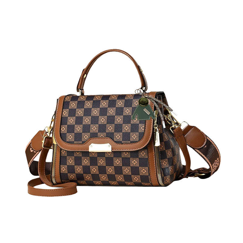 Small Crossbody Bag for Women PVC Leather Detachable Strap - Brown