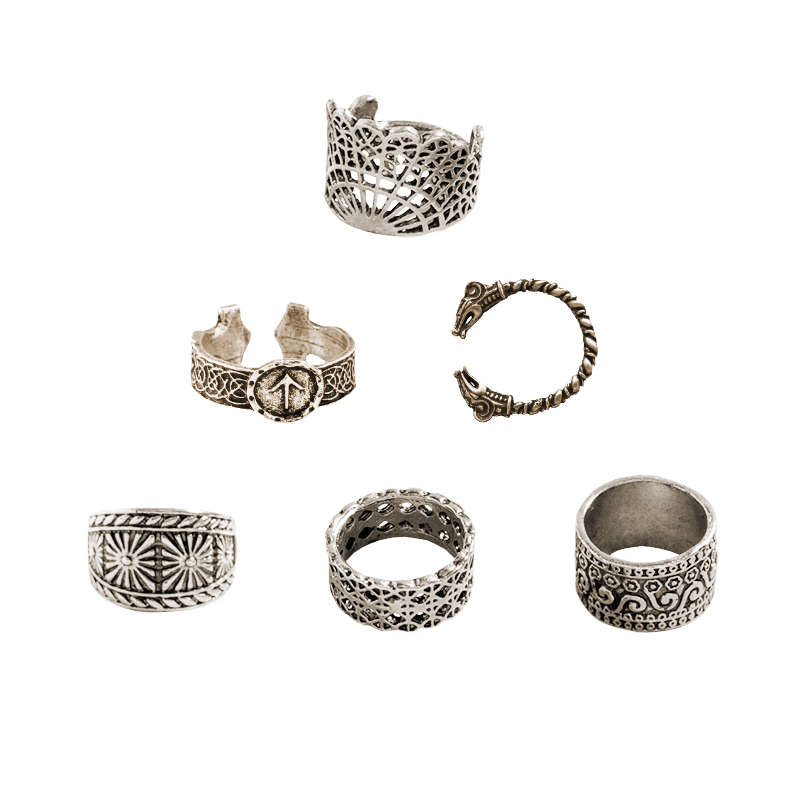 6 Piece Vintage Knuckle Rings Set Stackable Finger Rings - Silver