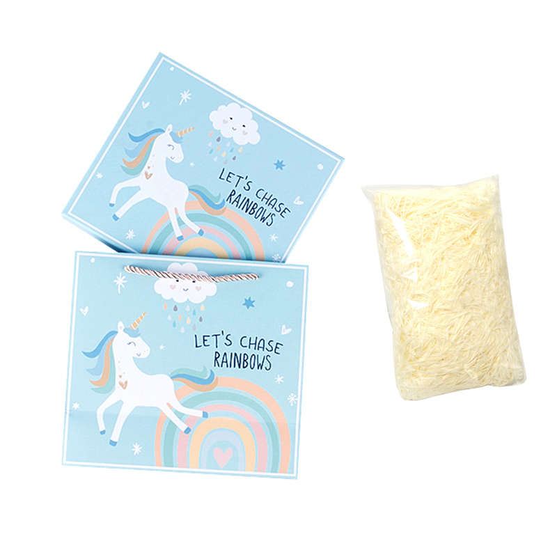 Rainbow Unicorn Gift Box With Lid And Shredded Paper Filler - Blue - S