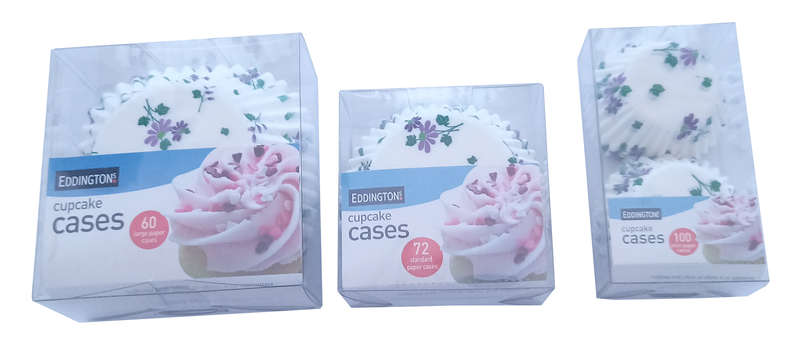 Eddingtons 232 x Cupcake Case - 3 Sizes 100xS-72xM-60xL- White Purple Flower