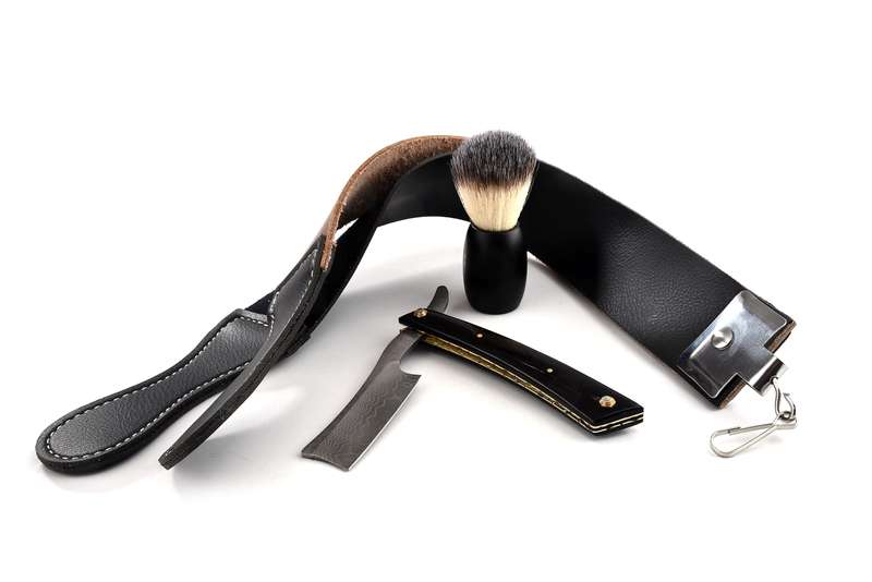 Stainless Damascus Straight Razor Kit - Buffalo Horn - MB-SDSR-0002