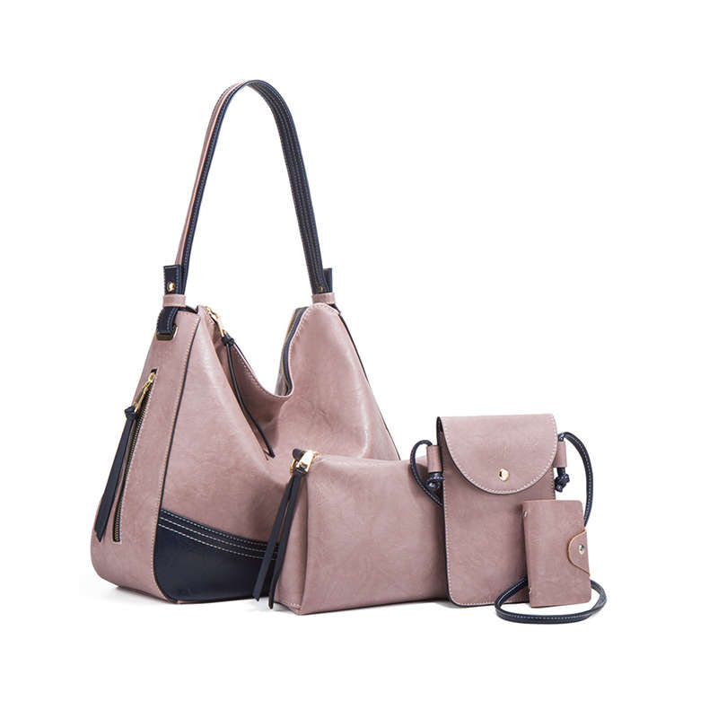 Large Tote Bags Purse Set 4 Pieces For Women Fashion Shoulder Bag - Pink