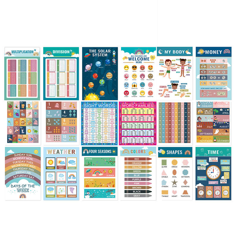 18pcs Preschool Educational Learning Posters for Kids Toddlers