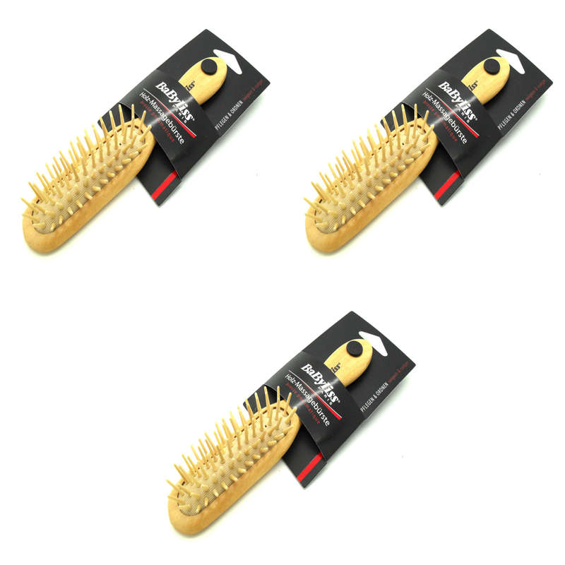 3 x BaByliss Mini Wooden Bristle Massage Hair Brush for Children or Women