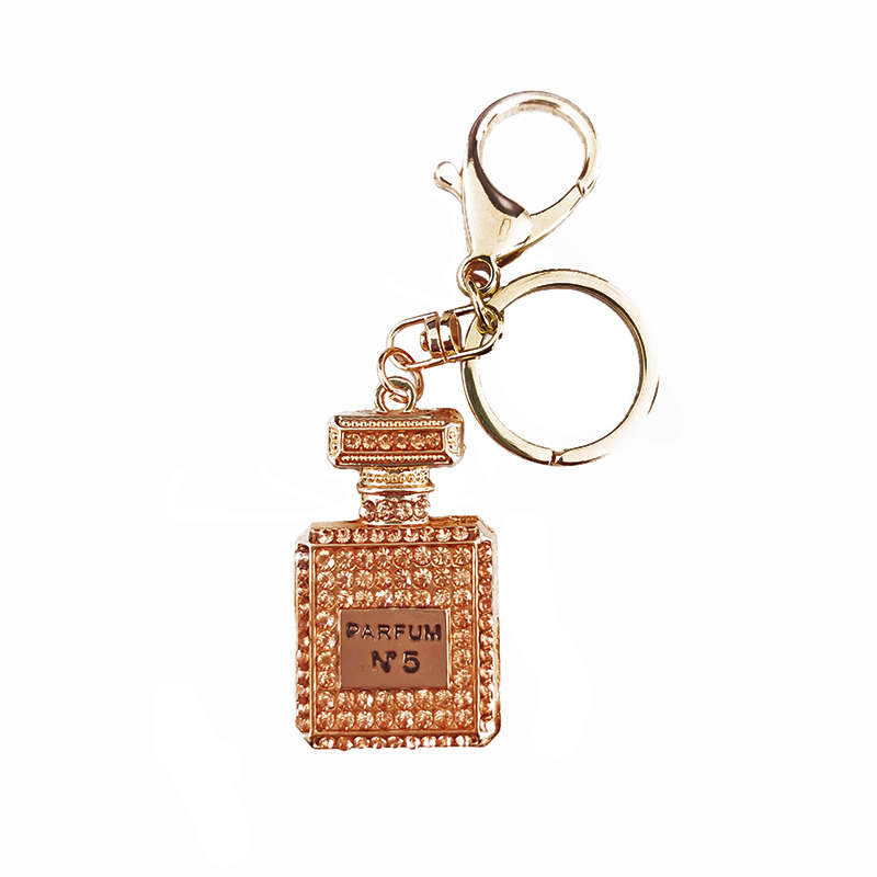 Artificial Perfume Bottle Inlay Rhinestone Keychain - Gold