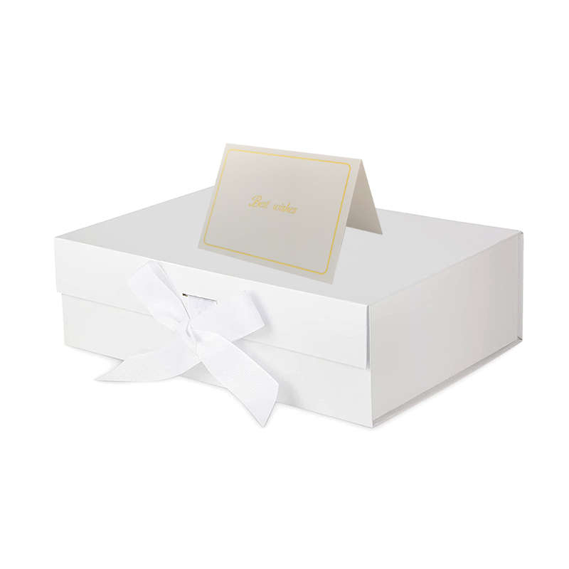 Magnetic Closure Gift Box With Presents Ribbon And Card - White