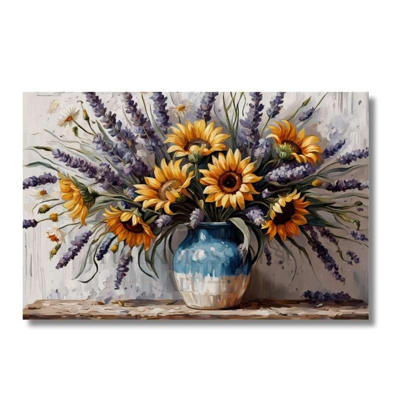Sunflowers & Lavender Bouquet Canvas Print - Unframed-A4 - 210 X 297 mm