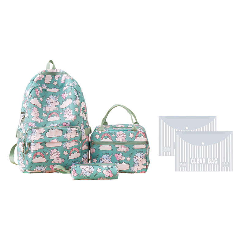 Unicorn Girls School Backpacks With Lunch Bag and Pencil Case Green