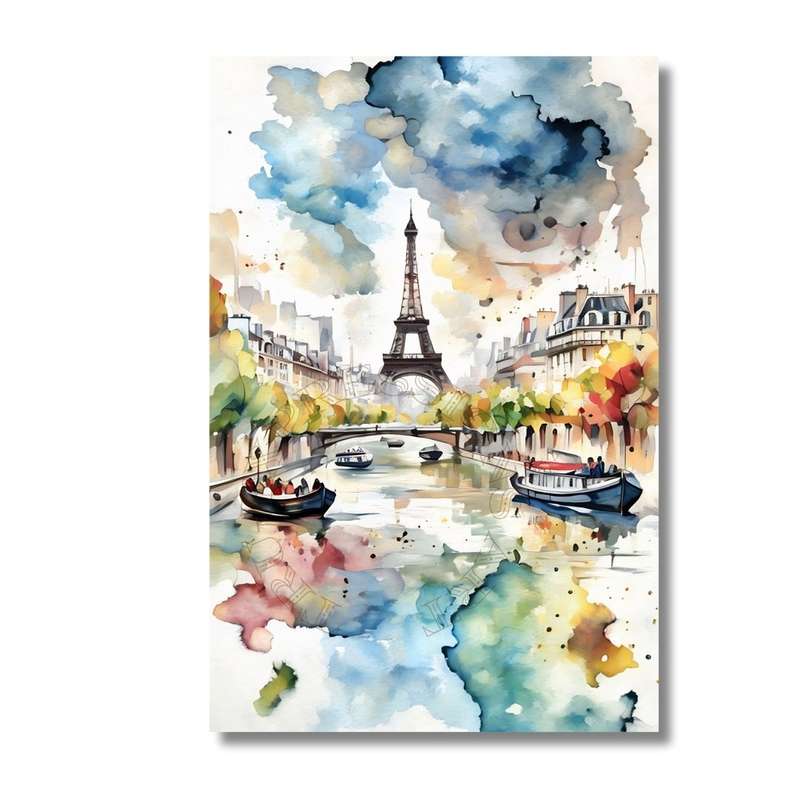Eiffel Tower Watercolour Art - UNFRAMED A3 Canvas Print
