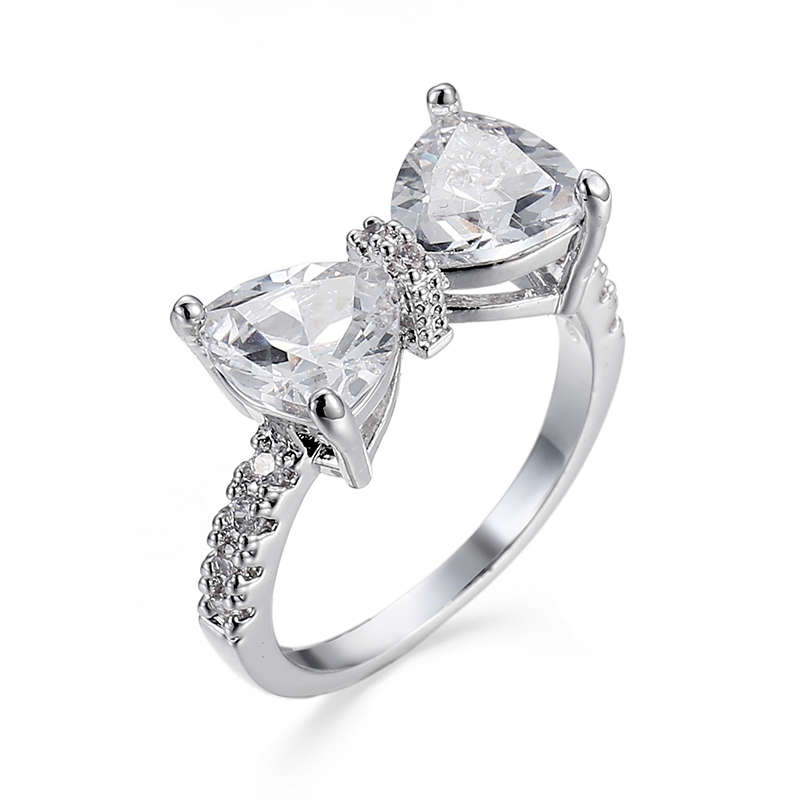 DHAO-Zircon Butterfly Ring Bow Band Wedding Engagement Ring Bridal Jewelry - White 10