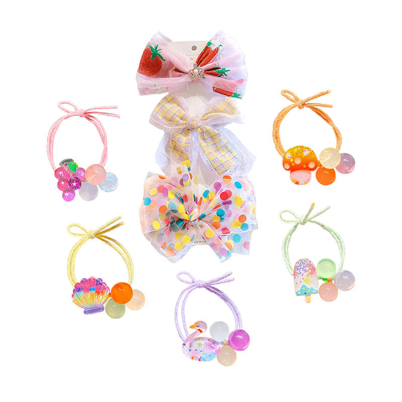 Large Bowknot Hair Barrettes With Colorful Acrylic Cartoon Hair Ties - Red