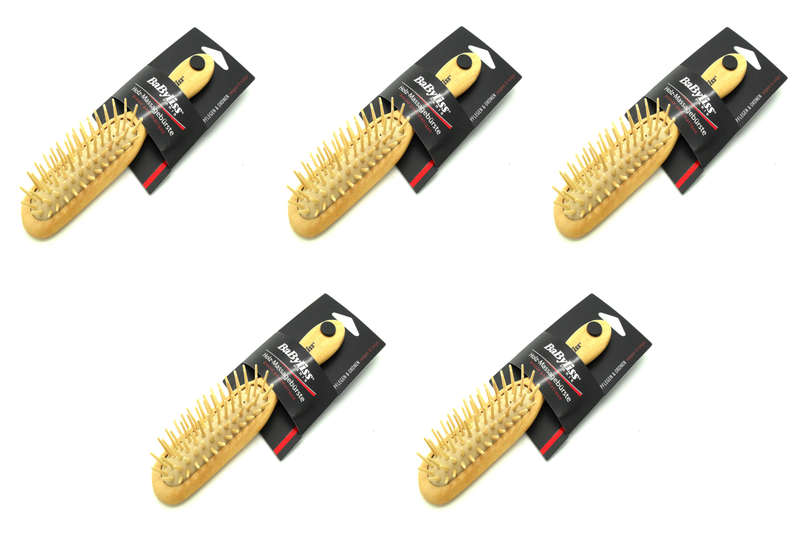 5 x BaByliss Mini Wooden Bristle Massage Hair Brush for Children or Women