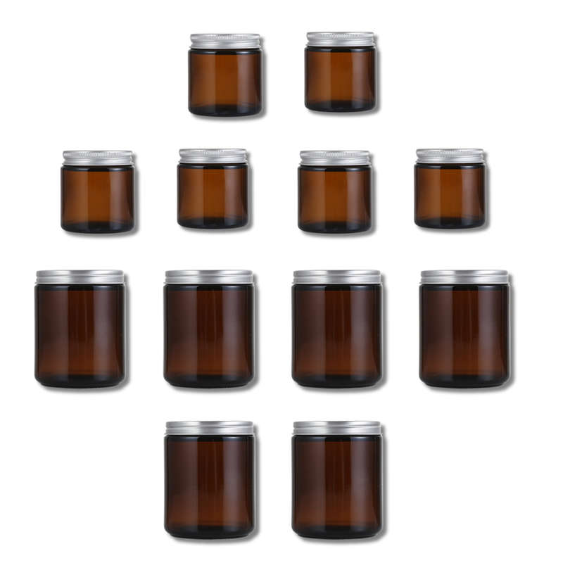 Amber Glass Candle Jars with Silver Lids  Set of 12 (6 x 200ml & 6 x 100ml) | Reusable Empty J...