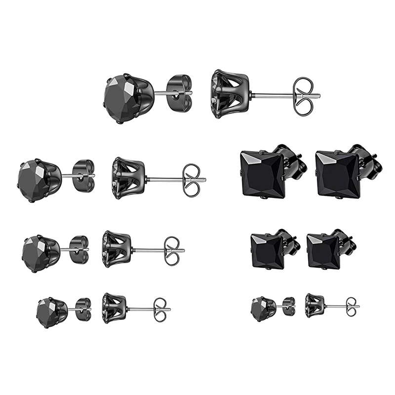 Jacaranda 7 Pairs Clear Cubic Zirconia 316L Stainless Steel Earrings - Black