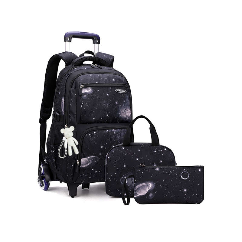 3 Piece Rolling Backpack Set Trolley Preschool Bags For Students - Black