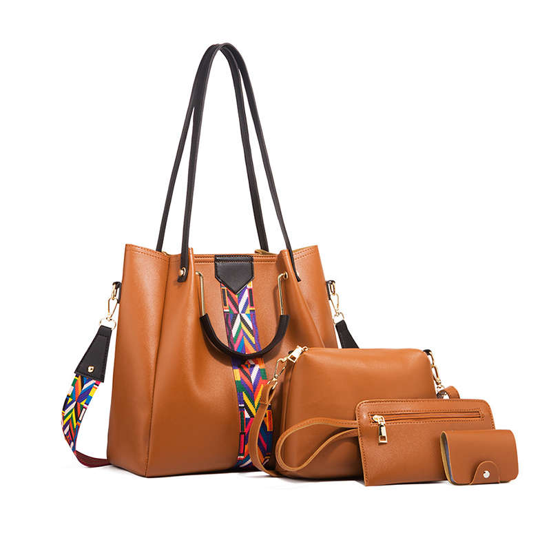 4 Piece Handbags Top Handle Satchel Bags Tote Bags Tote Purses - Brown