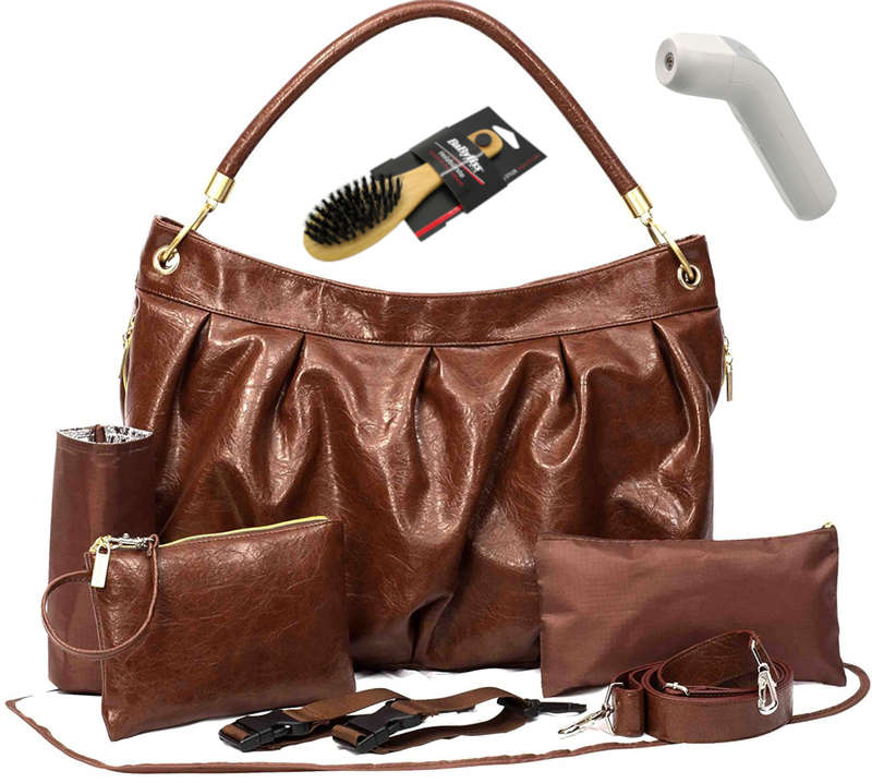 Newborn Baby Bulk Kit W Brown Nappy Changing Bag, Soft Brush, Thermometer