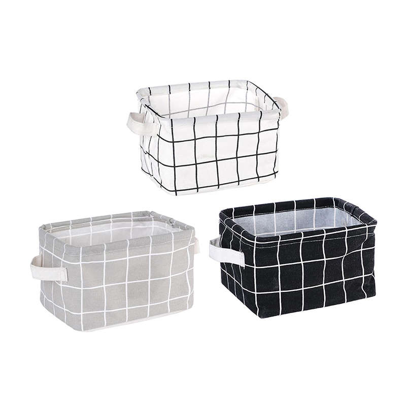 Set of 3 Small Cotton Linen Foldable Storage Containers - Black