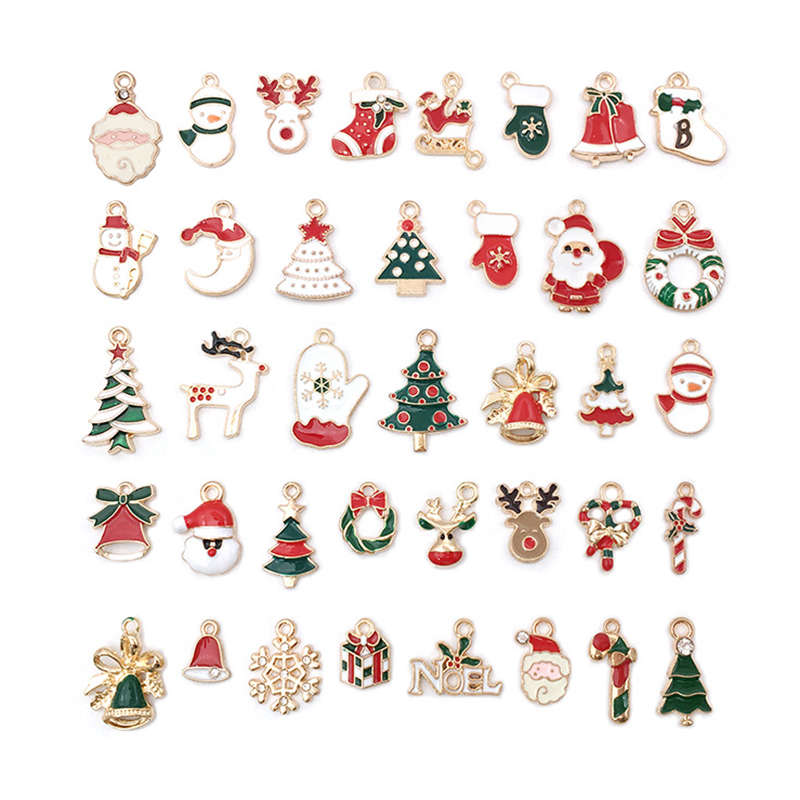 38pcs Assorted Gold Plated Enamel Christmas Theme Charms Pendants