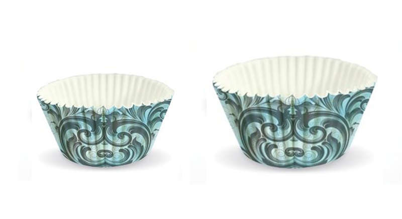 132 x Mixed Medium & Large Blue Rococo Cupcake Muffin Baking Cases Holders