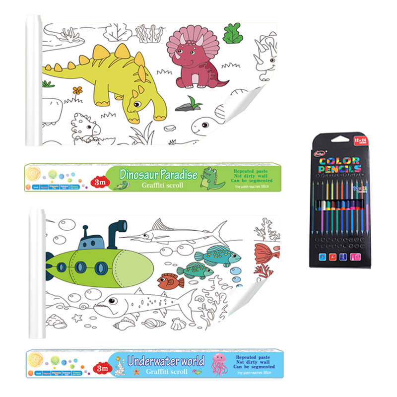 Jacaranda Children's Drawing Colouring Roll Color Filling Paper - Dinosaur