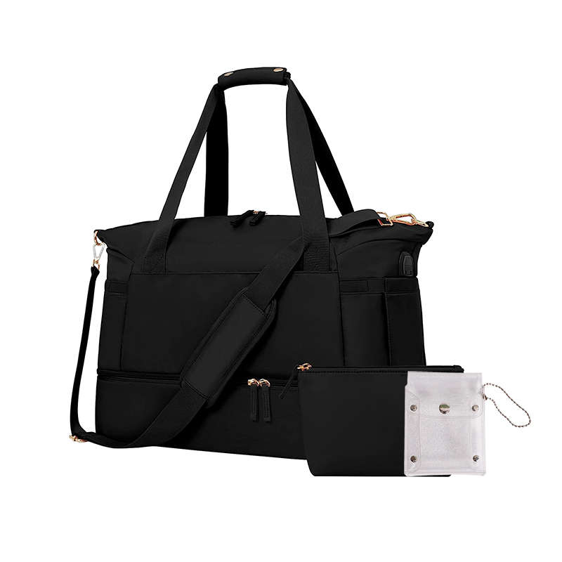 Gym Sports Travel Duffel Bag with USB Charging Port - Black