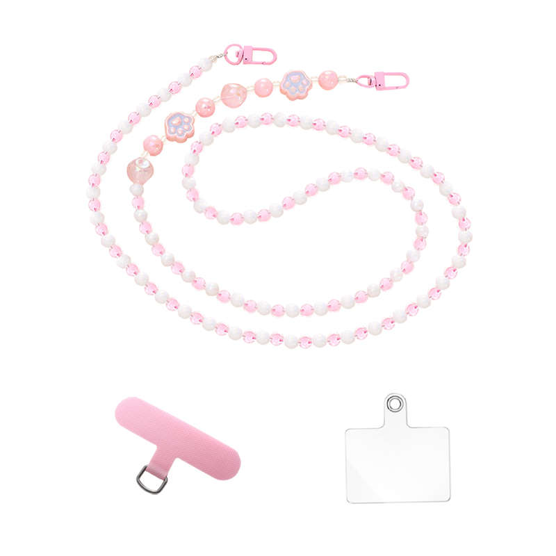 Bigfive Long Phone Lanyard Beads Chain With 2Pcs Back Patch - Pink