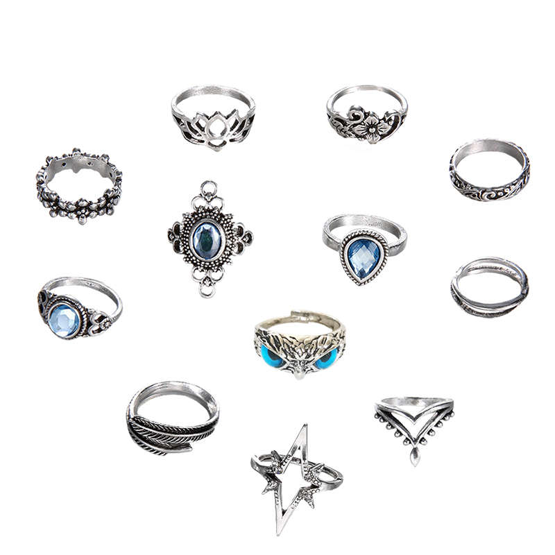 12 Piece Silver Vintage Goth Punk Rings Set for Men Girls Women