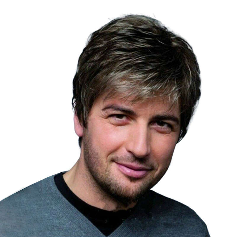 Short Grey Mens Wigs 80s Natural Synthetic Wigs With Bangs