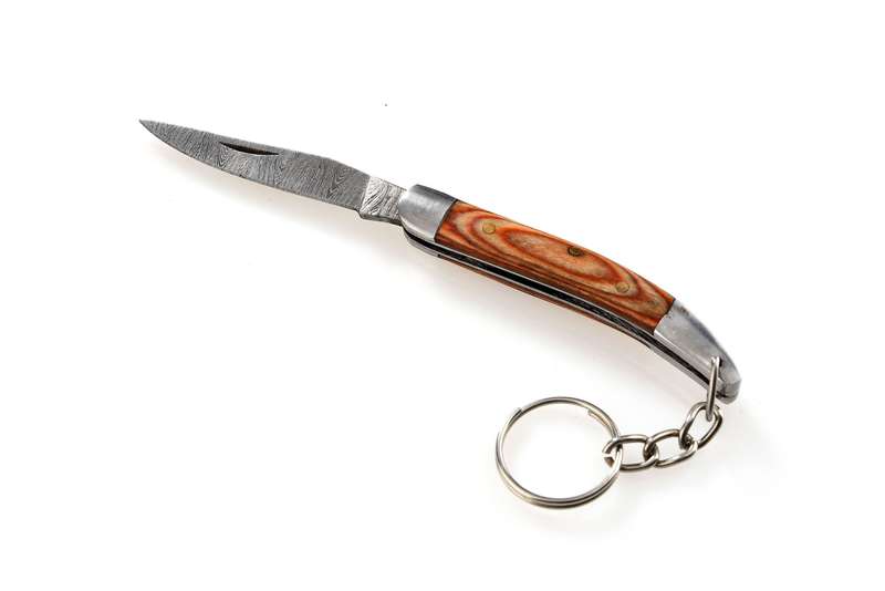 Damascus Knife Keyring - Brown