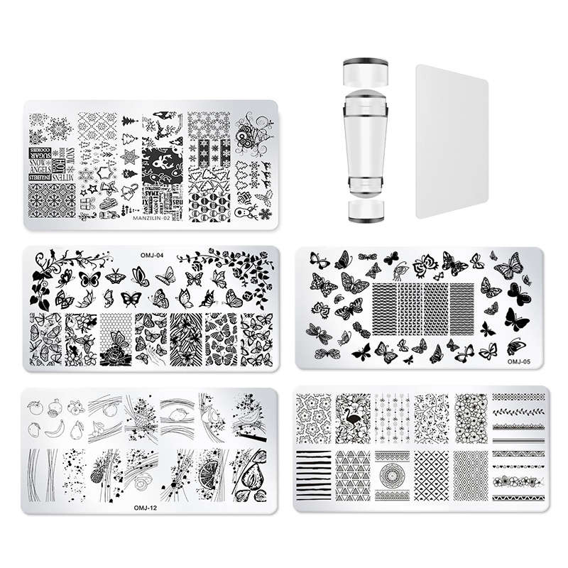 5 Sheet Nail Stamping Plate Set With Stamp And Scraper - No.3