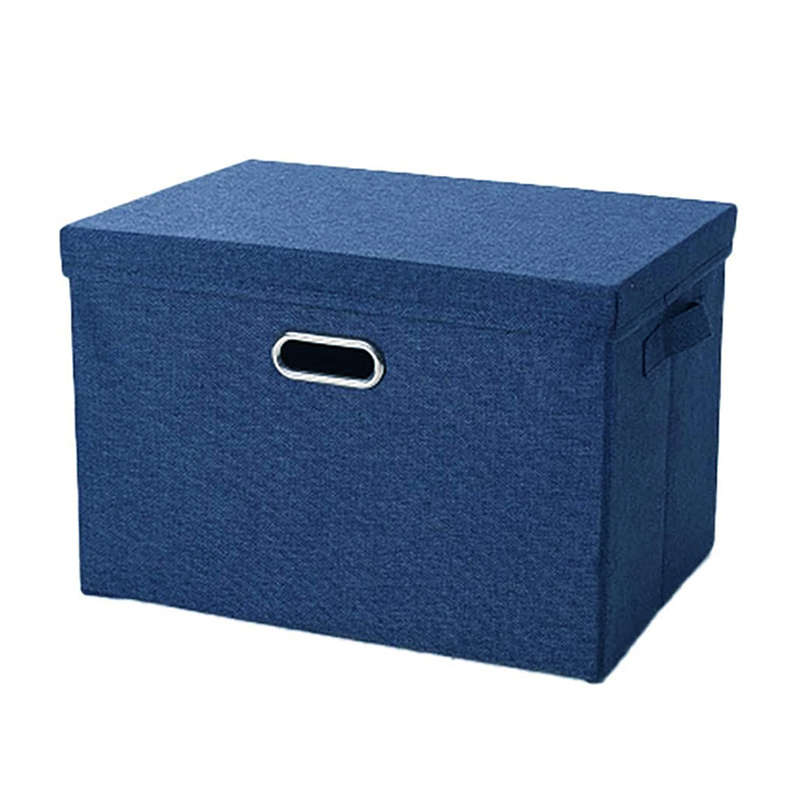 DHAO-Foldable Linen Fabric Clothing Storage Box Collapsible Organizer Blue - Blue L