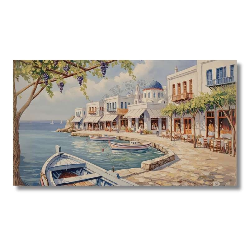 Santorini Art Print - A3 UNFRAMED Premium Cotton Canvas