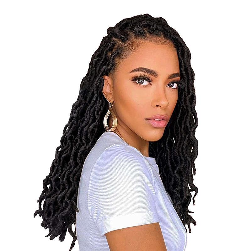 18" Wavy Gypsy Locs Ombre Crochet Hair African Roots Braiding Hair - Black