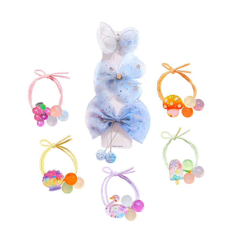 Large Bowknot Hair Barrettes With Colorful Acrylic Cartoon Hair Ties - Blue
