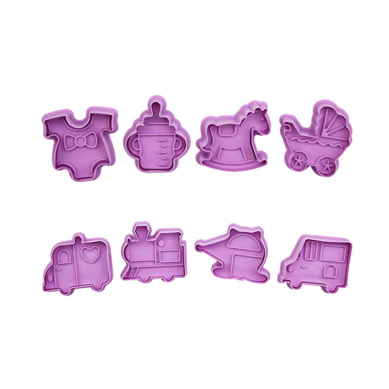 8 Packs Cute Plastic Cookie Cutter Embossing Mould Set - Baby and Traffic